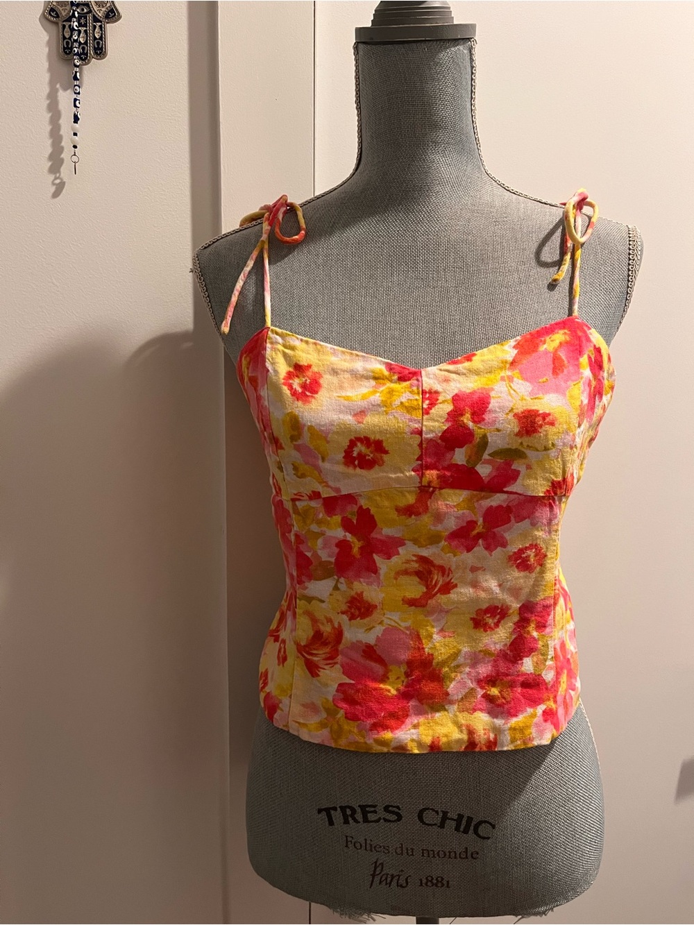 Floral Tie-Shoulder Cami Top - Pink & Yellow